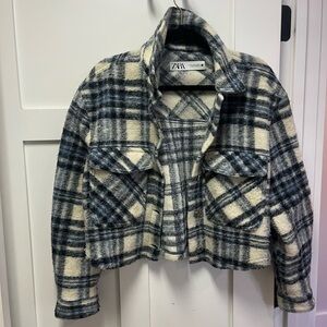 Zara Blue and White Plaid Jacket